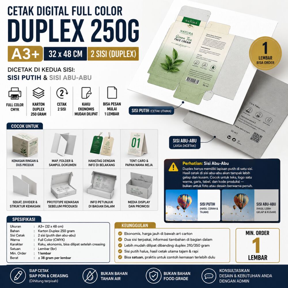 Cetak Digital A3+ 2 Sisi Duplex 250g