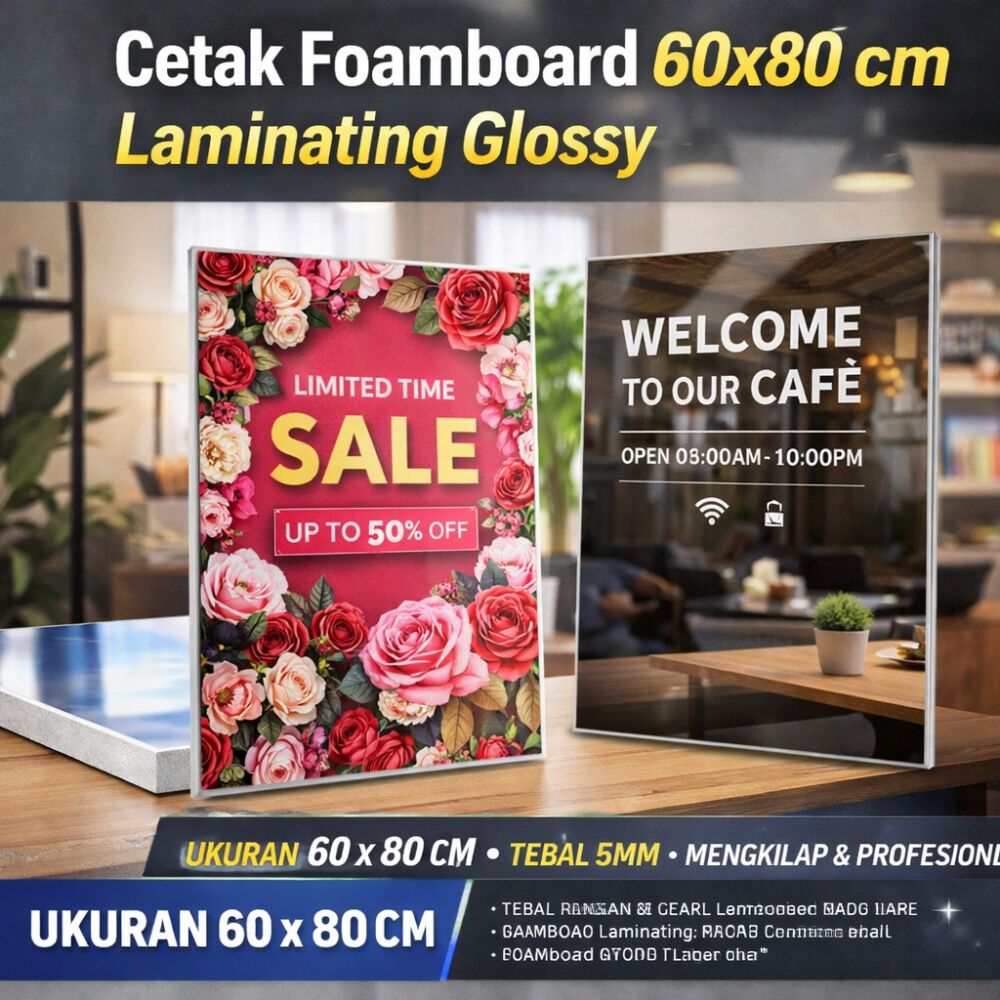 Cetak Foamboard 5mm 60x80 cm Laminating Glossy