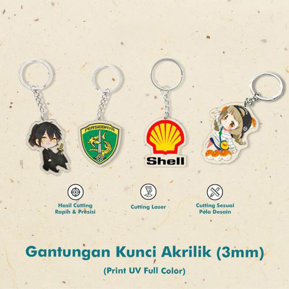 Gantungan Kunci 5cm, Laser + Akrilik 3mm + Print UV 2 sisi (3 Layers)