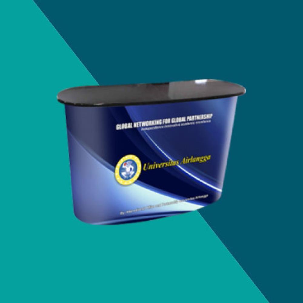 Cetak Meja Promosi Pop Up Counter Premium Laminating Doff
