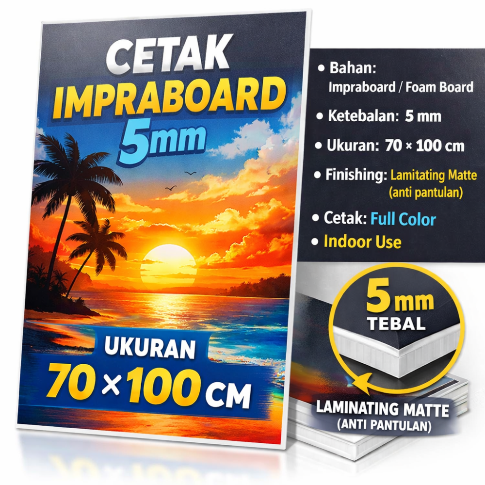 Cetak Impraboard 5mm 70x100 cm Laminating Matte