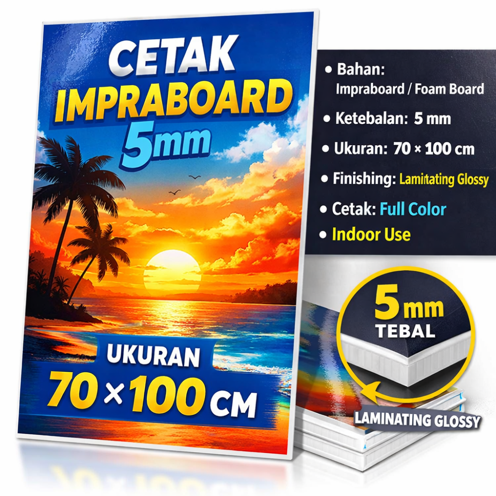 Cetak Impraboard 5mm 70x100 cm Laminating Glossy
